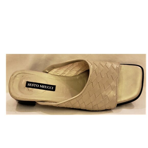 Sesto Meucci Italy Slides Comfort Sandals Size-9M Tan Woven Leather - Picture 4 of 8